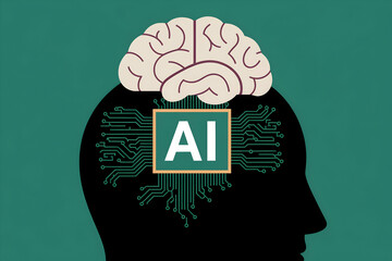 Human brain on a circuit board, symbolizing AIs impact on cognition