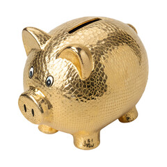 Golden Piggy Bank with Coin Slot Isolate On Transparent Background Cutout, PNG file, Cutout file