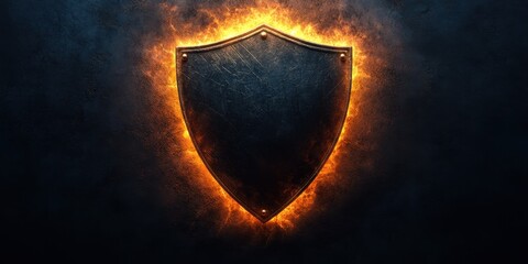 Fototapeta premium Flames enveloping a shield symbolizing protection and strength in a dramatic and artistic setting