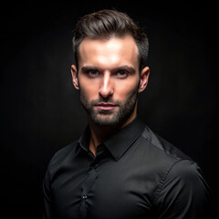 Fototapeta premium portrait of a fashionable man wearing a black shirt