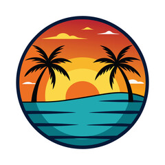 Obraz premium Vibrant sunset over a tropical beach scene, perfect for summer designs.