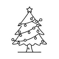 christmas tree with lights icon, christmas illustration, holiday icon - simple black line art of achristmas tree with lights , symbolizing holiday celebrations and festive spirit.