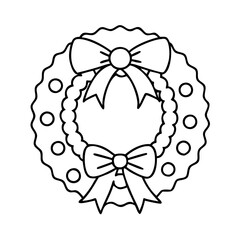 Fototapeta premium christmas wreath with bow icon, christmas illustration, holiday icon - simple black line art of achristmas wreath with bow , symbolizing holiday celebrations and festive spirit.
