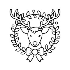 Fototapeta premium reindeer with wreath icon, christmas illustration, holiday icon - simple black line art of areindeer with wreath , symbolizing holiday celebrations and festive spirit.
