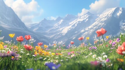 Field of flowers against the backdrop of mountains
