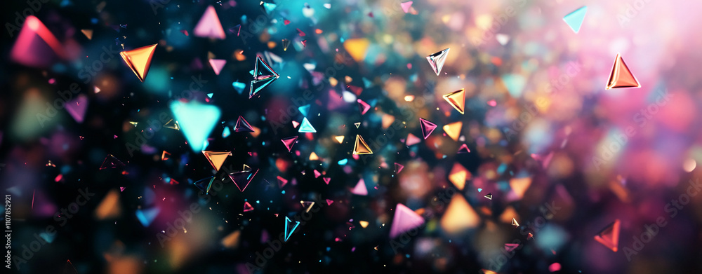 Aufkleber colorful abstract geometric shapes floating in a digital space during a magical night
