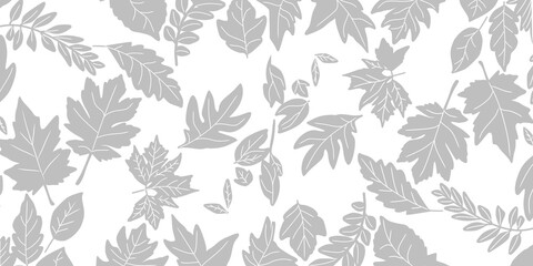 Fototapeta premium Ilustration leaves seamless pattern. hand sketched forest leaves silhouette isolated on white background.
