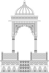 line art illustration of the Temple inside the gate and the wedding Gate Background 