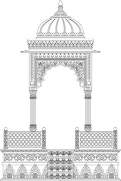 line art illustration of the Temple inside the gate and the wedding Gate Background 