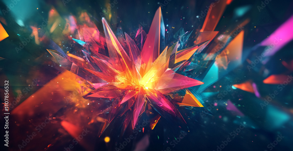 Poster colorful abstract crystal explosion with vibrant hues creating a dynamic visual experience