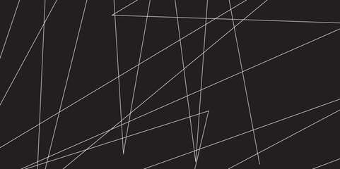 Abstract black and white geometric random chaotic lines with many squares and triangles shape. Metal grid isolated on the white background. Banner with geometric shapes, lines, stripes and triangles.