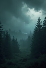 Dark clouds hung over the dark old forest, foreshadowing a thunderstorm
