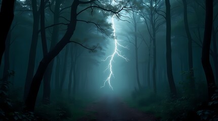 Deep in the dark old forest, lightning flashed, tearing apart the gloomy curtain