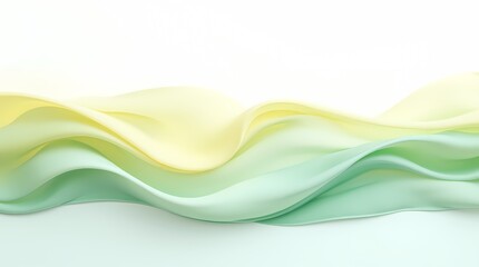 Delicate light green and yellow waves softly flow into each other on a white background, creating an exquisite backdrop