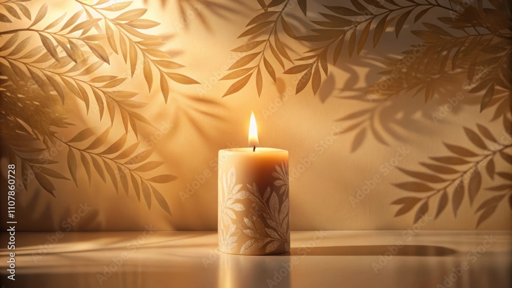 Poster a single candle burns brightly in a soft light, its decorative floral design echoing the delicate sh