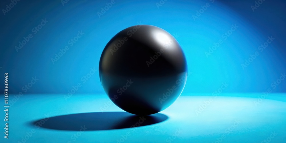 Poster a single, black sphere casts a shadow on a vibrant blue surface, creating a minimalist, abstract des