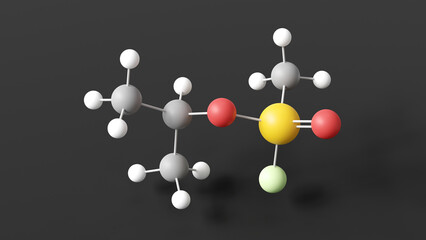 sarin molecule 3d, molecular structure, ball and stick model, structural chemical formula nerve agent