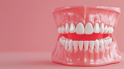 Obraz premium Model of teeth and gums displayed against a pink background.