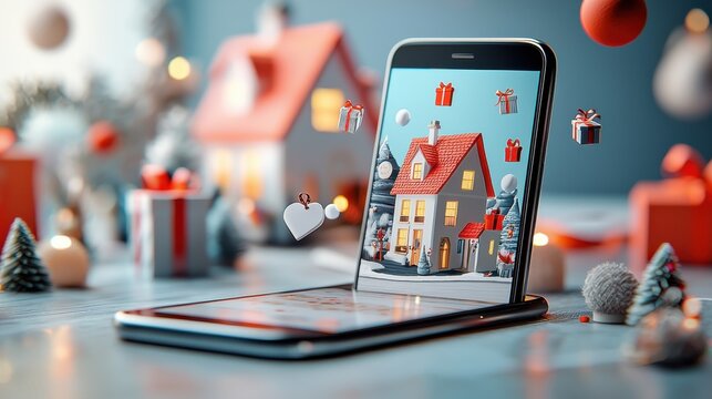 Exploring online gift shopping smartphone screen displaying abec standard in a cozy holiday setting