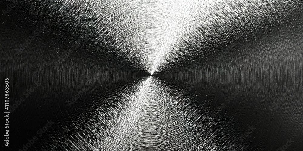 Poster textured metal surface with concentric patterns showing light reflections and depth
