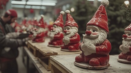 Production of New Year's gnomes at the factory 