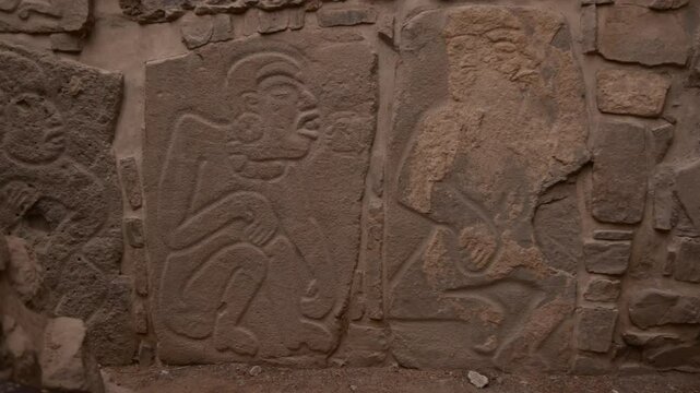 Intricate Stone Carvings of Ancient Zapotec Culture at Monte Alb&aacute;n in Oaxaca, Mexico&rsquo;s Archaeological Site.