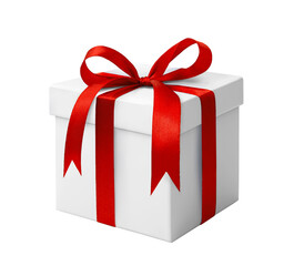 Obraz premium White gift box with red bow on a white background