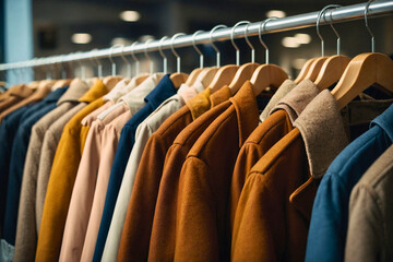 Obraz premium Women's coats on hangers in a store