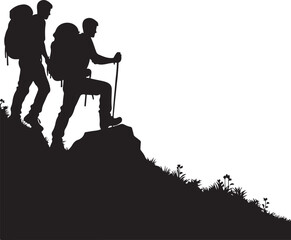 Obraz premium Hiking people climb up mountain ridge