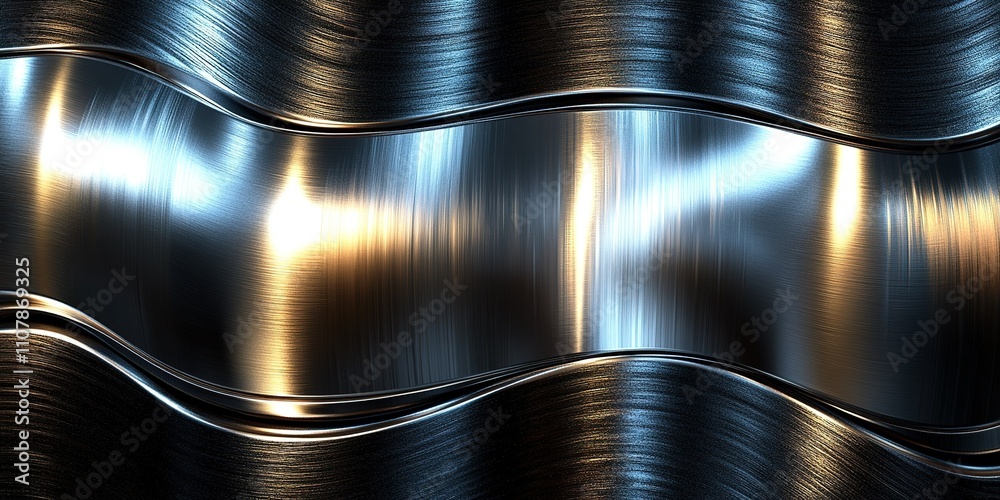 Poster abstract metallic surface with wavy reflections illuminated by soft light creating a dynamic visual 