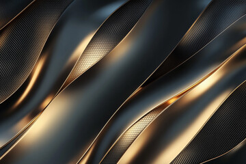 Obraz premium Abstract Metallic Waves with Golden Accents and Textured Black Surface for Luxury and Modern Design Themes