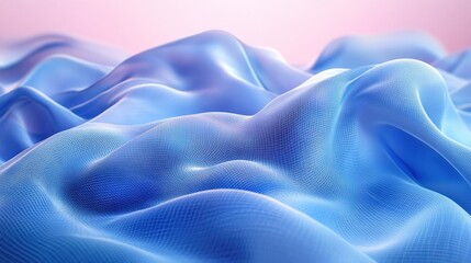Obraz premium flowing blue cloth and grid floor background 3d rendering