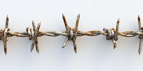Obraz premium Barbed wire stretching along a white wall suggesting confinement and restriction in an urban setting