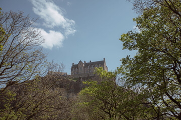 Edinburgh's beautiful streets with flowering trees in April