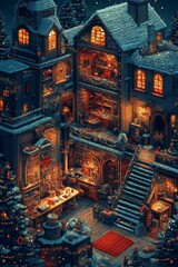 Fototapeta premium Cozy christmas workshop preparing gifts in a victorian building