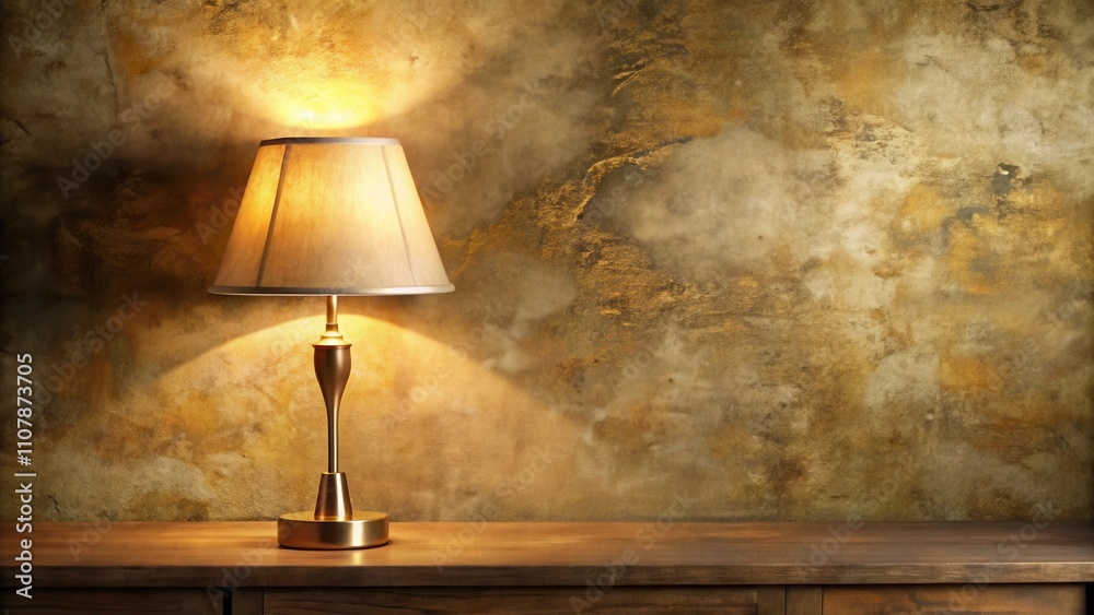 Poster A warm glowing lamp casts a soft light on a textured wooden surface, creating a cozy and inviting atmosphere