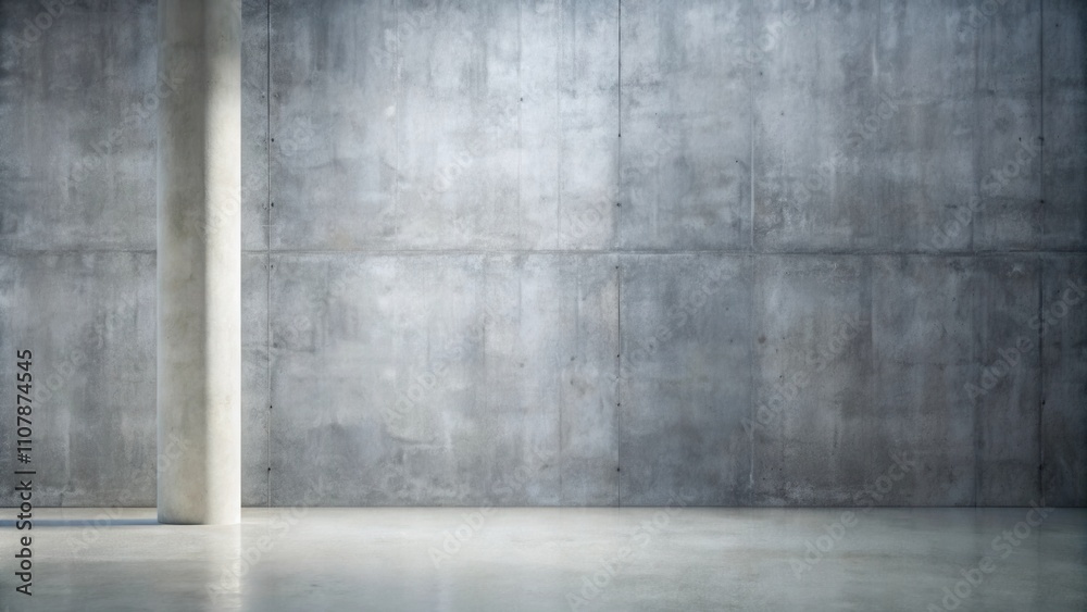 Aufkleber a single concrete pillar stands against a smooth gray wall, casting a subtle shadow on the floor.