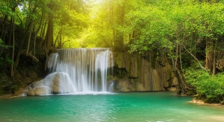 Serene waterfall oasis in lush green