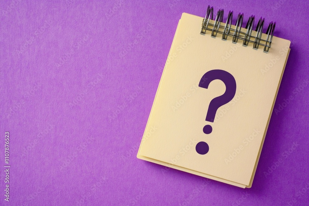 Poster a notebook with a curious question mark on the cover, perfect for writing down thoughts and ideas