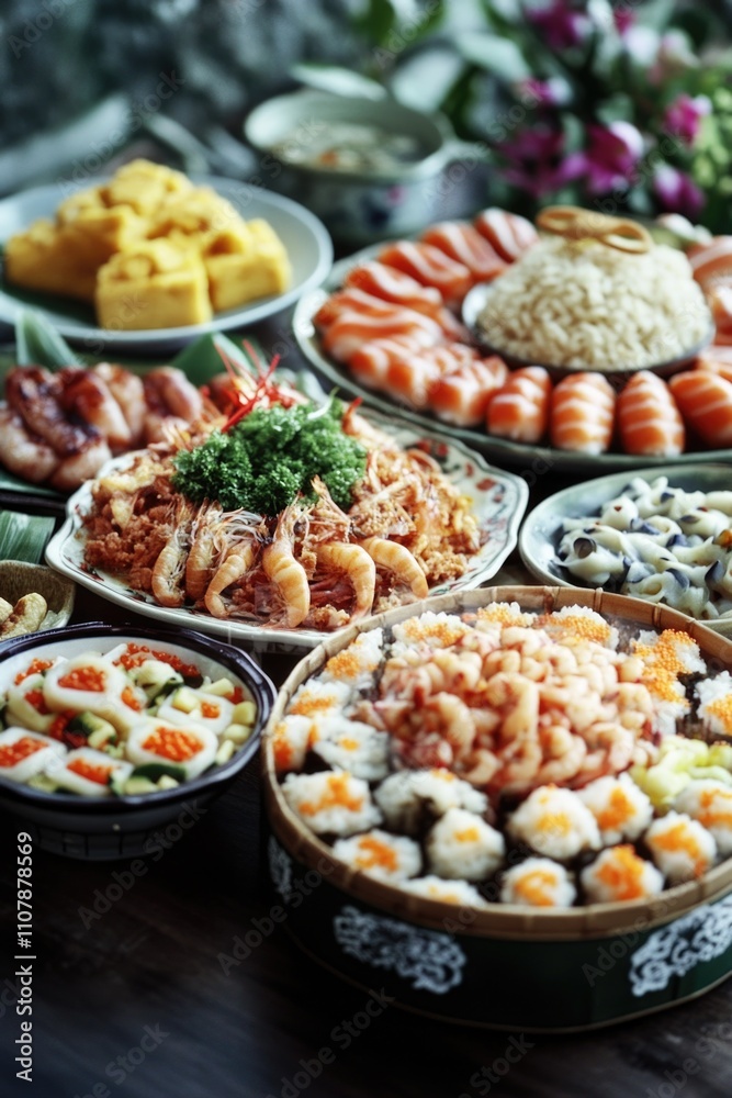 Poster A table filled with various types of food, perfect for a party or event