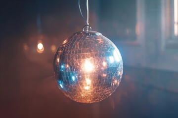 Obraz premium A disco ball hangs from the ceiling in a stylishly decorated room