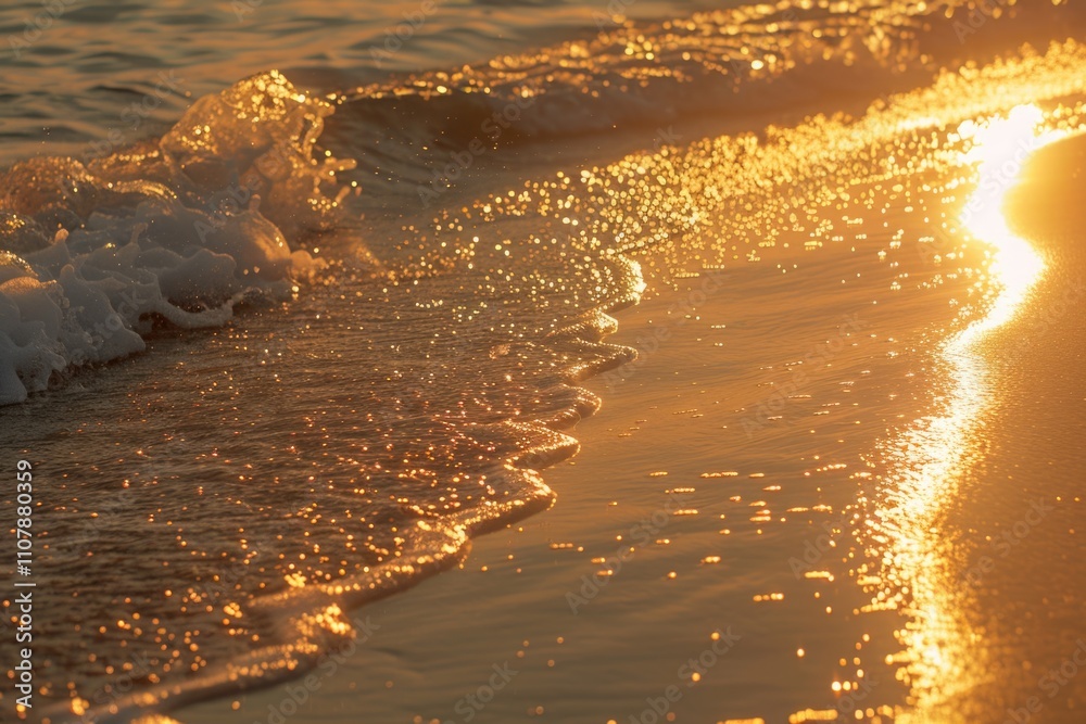 Poster a detailed view of an ocean wave breaking on the beach