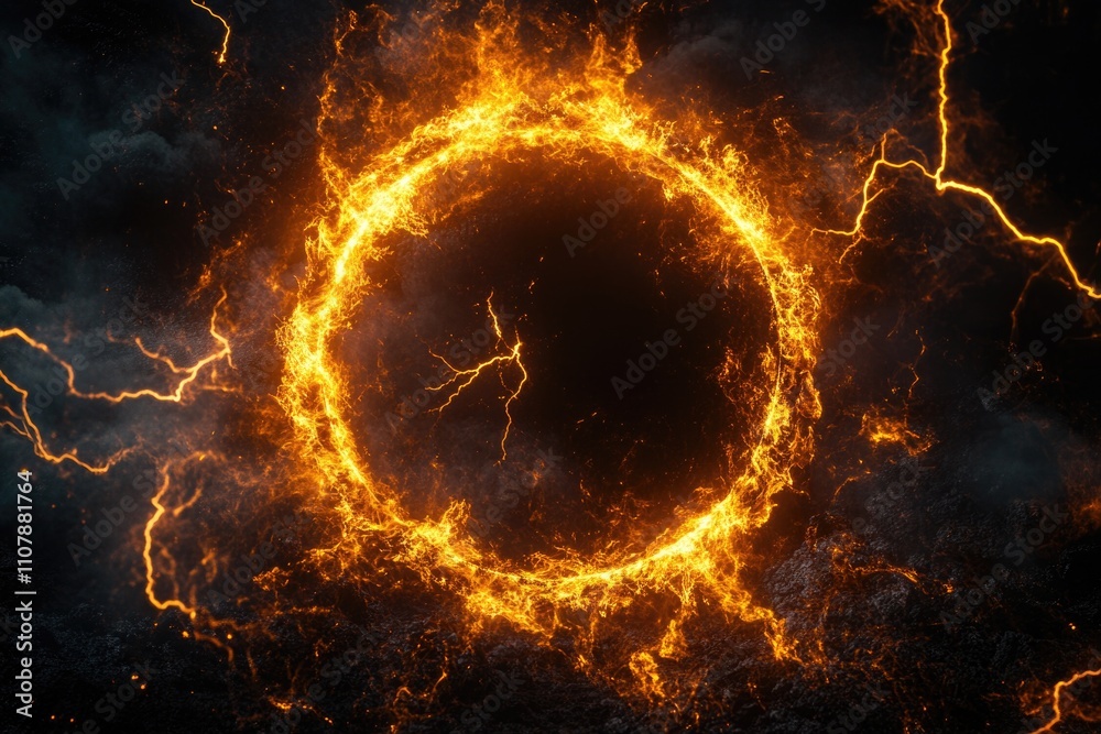 Poster flames engulfing the air with electrifying lightening bolts emerging from within