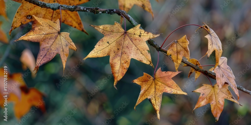 Poster close-up shot of leaves on a tree branch, ideal for nature-themed designs or as background texture