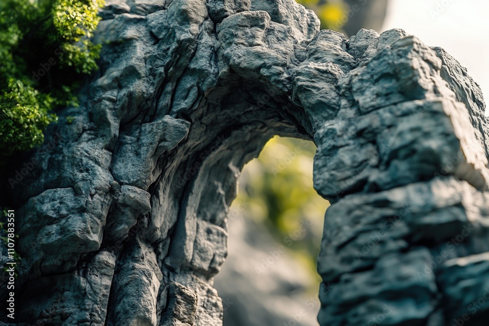 Poster Close-up view of unique rock formation surrounded by trees