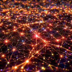 Obraz premium Neural Network Visualization on Holographic Grid with Dynamic Data Flow