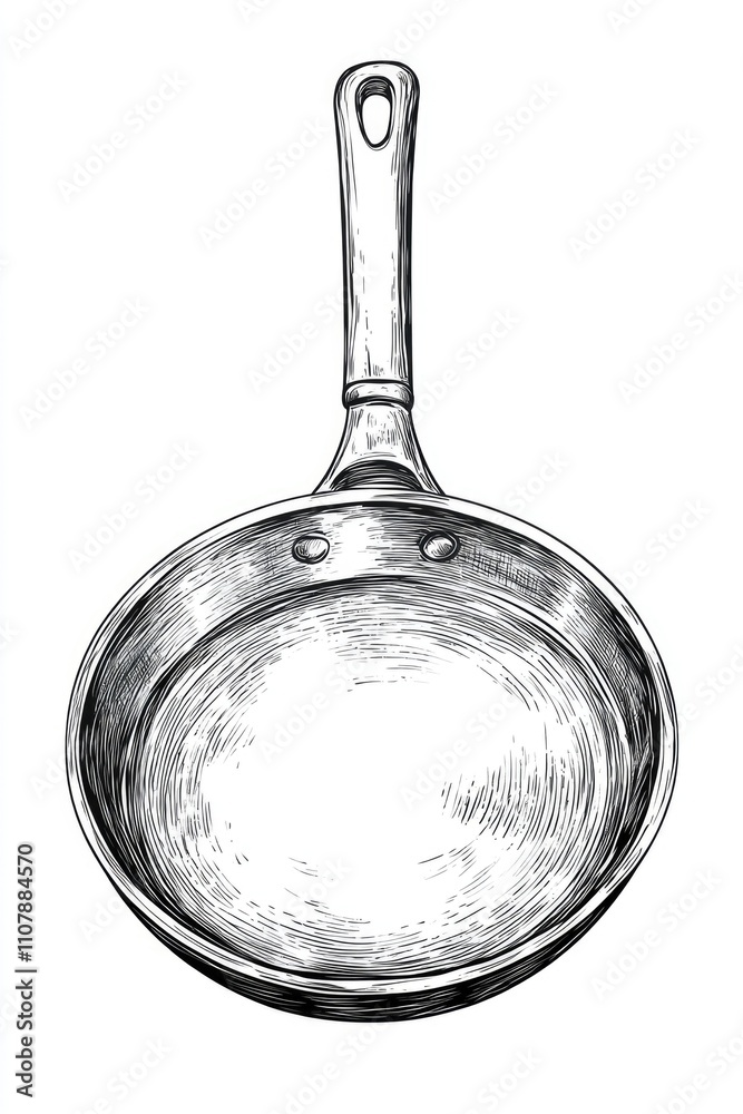 Poster a close-up shot of a frying pan on a plain white surface, ideal for commercial or editorial use