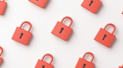 A pattern of vibrant red padlocks against a white background, symbolizing security, protection, and privacy.