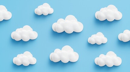 Fototapeta premium Soft, fluffy clouds scattered against a light blue background, creating a serene and dreamy atmosphere.