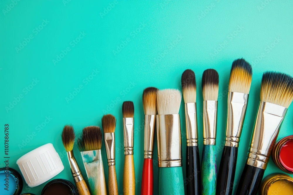 Poster a collection of paint brushes lying next to each other on a flat surface